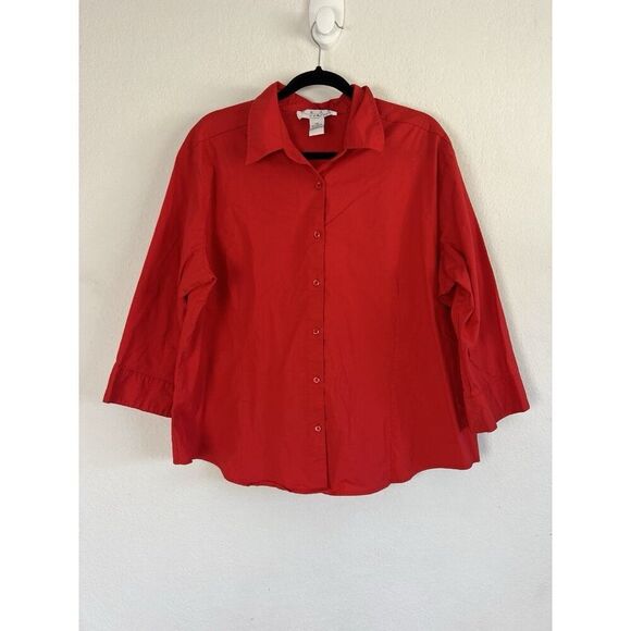Real Comfort Vintage 90s Women’s Plus Size 2XL Red Button Front Cotton Blouse - Picture 1 of 10